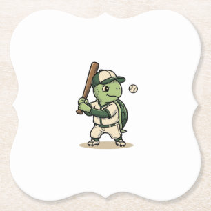 Dessous-de-verre En Papier Tortue Mignonne Batteur de Baseball Art Vectoriel