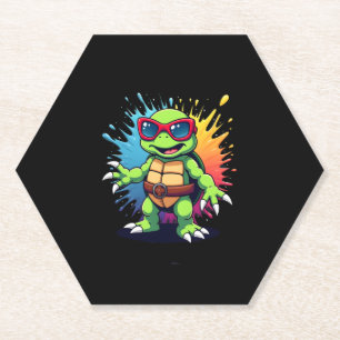 Dessous-de-verre En Papier Tortue Mignonne Portant Des Lunettes De Soleil Pei