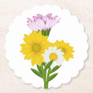 Dessous-de-verre En Papier Tournesol jaune floral, Fleur violette Marguerite 