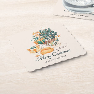 Dessous-de-verre En Papier Traîneaux de Noël Renard à l'aquarelle Fêtes