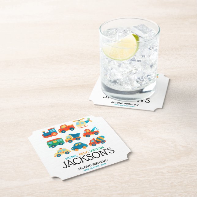 Dessous-de-verre En Papier Transport de voitures et de camions Anniversaire (En situation)