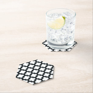 Dessous-de-verre En Papier Trellis blanc et noir, treillis, Quatrefoil