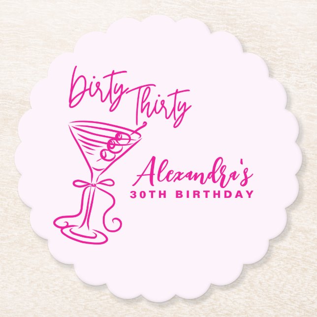 Dessous-de-verre En Papier Trendy Pink Dirty Thirty 30th Birthday (Devant)