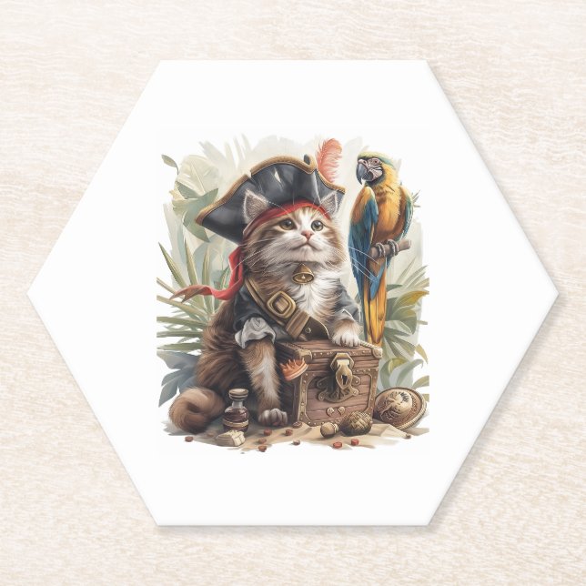 Dessous-de-verre En Papier Trésor de chat pirate (Devant)