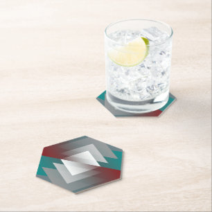 Dessous-de-verre En Papier Triangles gris turquoise sur bordeaux