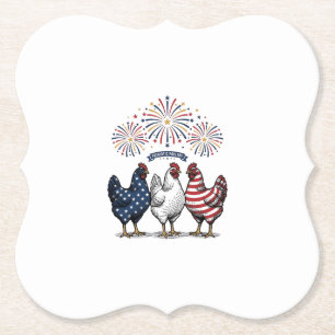 Dessous-de-verre En Papier Trio de poulets patriotiques Gravure vintage Vecto