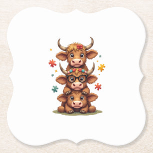 Dessous-de-verre En Papier Trio de vaches Highland Vintage Autism qui regarde