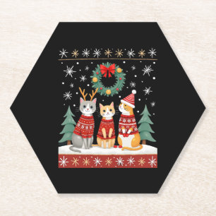 Dessous-de-verre En Papier Trois Chat Drôle De Noël Chat Moche Sweat De Noël