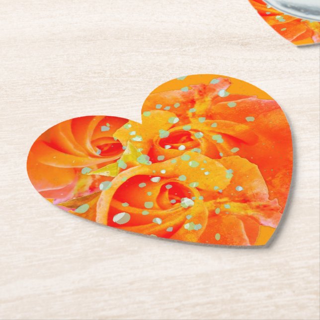 Dessous-de-verre En Papier Trois Coeur Rose orange (Incliné)