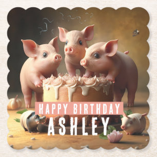 Dessous-de-verre En Papier Trois petits cochons gâteau d'anniversaire