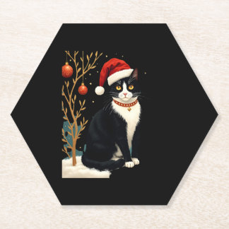 Dessous-de-verre En Papier Tuxedo Chat Cottagecore Drôle Noël Esthétique Sant