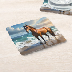 Dessous-de-verre En Papier Un Étonnant Cheval Brown Sur La Plage,