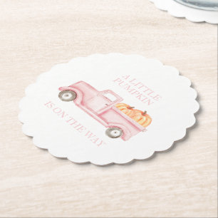 Dessous-de-verre En Papier Une petite citrouille camion rose clair baby showe