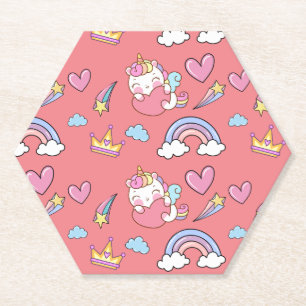 Dessous-de-verre En Papier Une Unicorne Magique Arc-en-ciel Joyeuse fête d'an