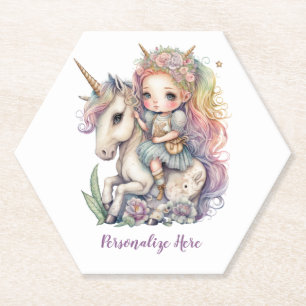Dessous-de-verre En Papier Unicorn Fairy Princess Rainbow Coloris Personnalis