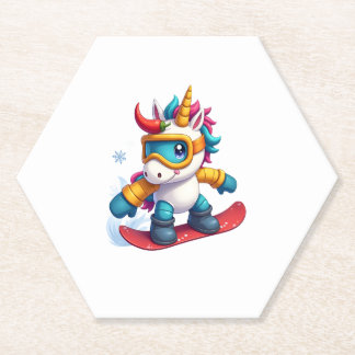 Dessous-de-verre En Papier Unicorn on Snowboard - Funny Ski and Wintersports 