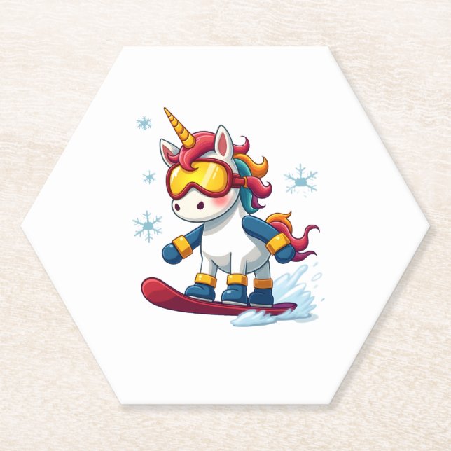 Dessous-de-verre En Papier Unicorn on Snowboard - Funny Ski and Wintersports  (Devant)