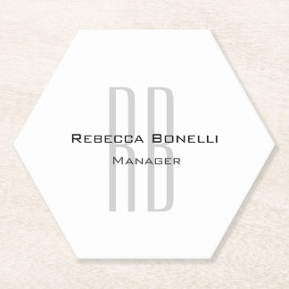 Dessous-de-verre En Papier Unique Monogramme gris blanc moderne