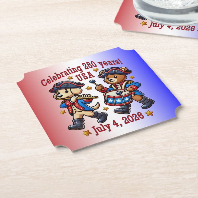 Dessous-de-verre En Papier USA 250th Anniversary Souvenir - Patriotique (Incliné)
