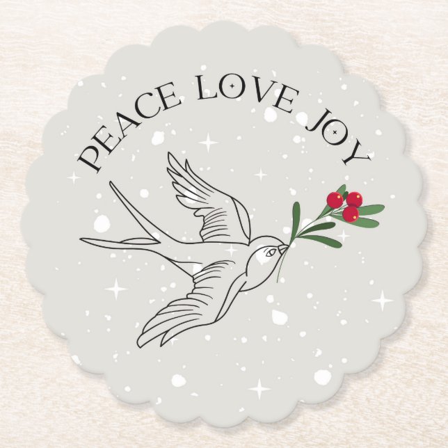 Dessous-de-verre En Papier Vacances Berries d'Oiseaux de Neige Boissons (Devant)