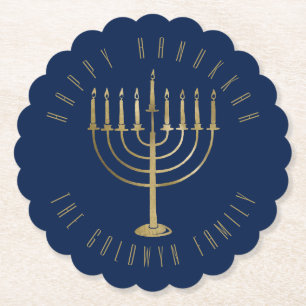 Dessous-de-verre En Papier Vacances bleues heureuses de Menorah d'or de