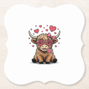 Dessous-de-verre En Papier Vache des Highlands mignonne Saint Valentin lunett