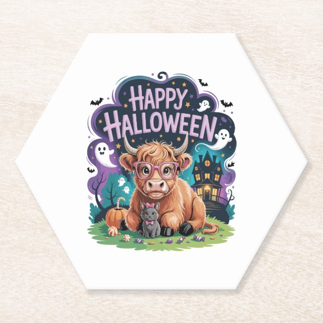 Dessous-de-verre En Papier Vache Halloween Cute Highland (2) (Devant)
