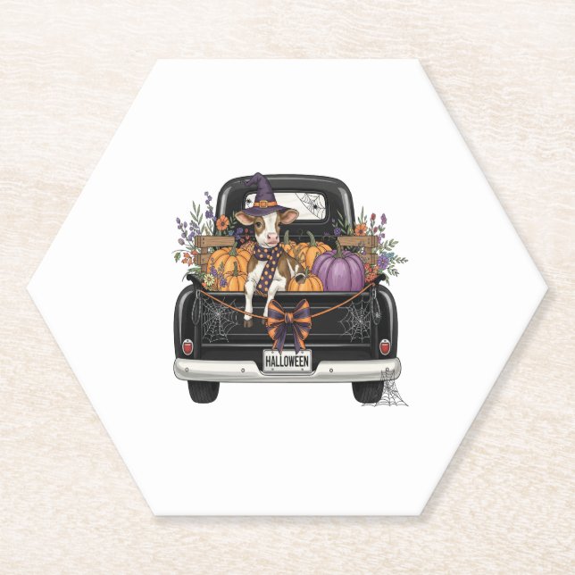 Dessous-de-verre En Papier Vache Halloween Highland avec camion (Devant)