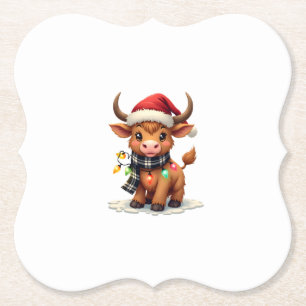 Dessous-de-verre En Papier Vache Highland vintage de Noël au chapeau de Santa