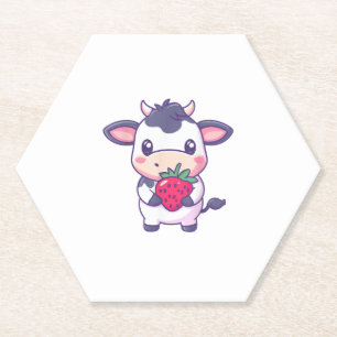 Dessous-de-verre En Papier Vache Kawaii Cute Avec Des Fraises Béton Adorable
