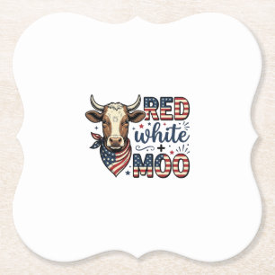 Dessous-de-verre En Papier Vache Patriotique Rouge Blanc Moo Chemise 4 Juille