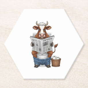Dessous-de-verre En Papier Vache sur Toilet PNG, animal de ferme amusant
