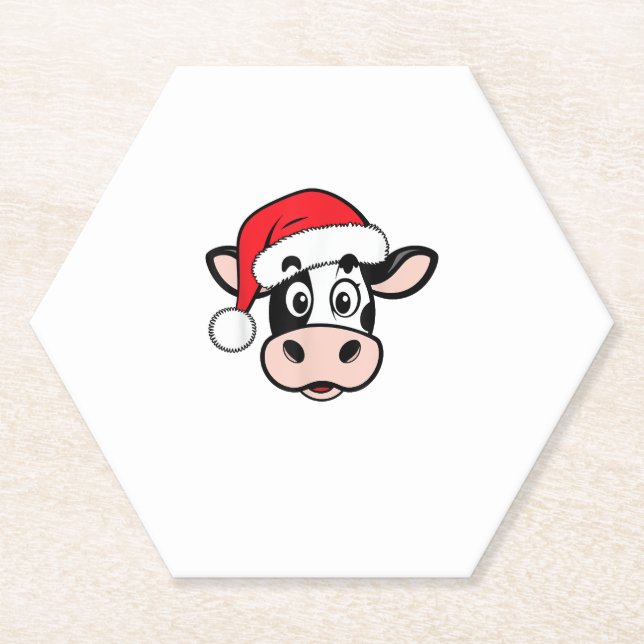 Dessous-de-verre En Papier Vaches de Noël Père Noël mignonne Noël Heifer Fill (Devant)