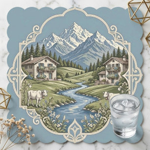 Dessous-de-verre En Papier Vaches de pâturage de pays alpin rustique montagne