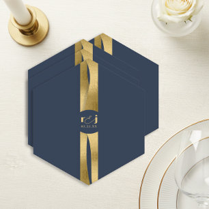 Dessous-de-verre En Papier Vagues Sculpturales Mariage Bleu Nuit Or ID1312
