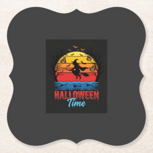 Dessous-de-verre En Papier Vecteur de sorcière de coucher de soleil d'Hallowe