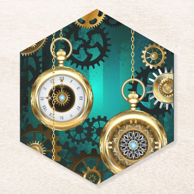 Dessous-de-verre En Papier Veille bijoux Steampunk sur un Arrière - plan vert (Devant)