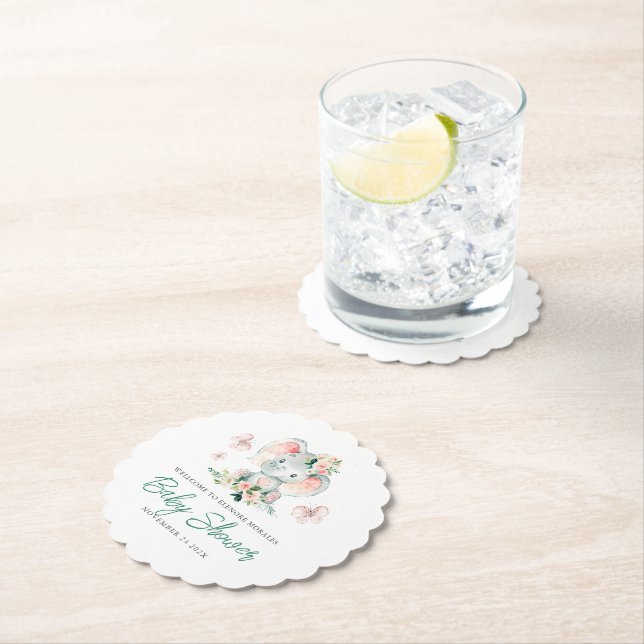 Dessous-de-verre En Papier Vert rose mignon Baby shower de cadre d'éléphant F (En situation)