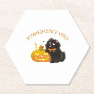 Dessous-de-verre En Papier Vibes d'épices citrouilles, Halloween, chat noir,