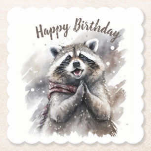 Dessous-de-verre En Papier Vibes d'hiver Raccoon - fête d'anniversaire -