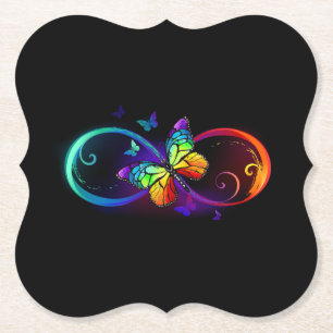 Dessous-de-verre En Papier Vibrant infinity with rainbow butterfly on black