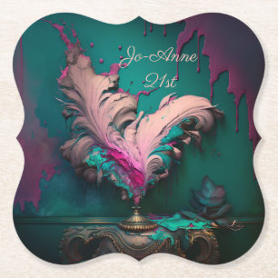 Dessous-de-verre En Papier Vibrant rose Abstrait et Turquoise