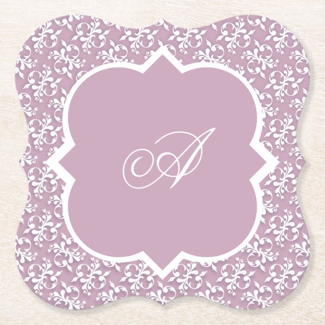 Dessous-de-verre En Papier Victorian Lace Pink Monogram Paper Coaster (Devant)