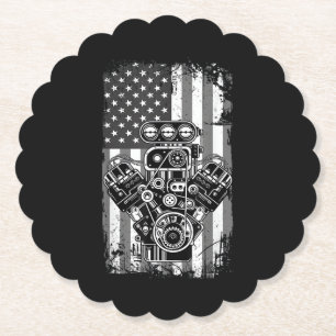 Dessous-de-verre En Papier Vieux Véhicule Musclé Piston Drapeau Américain Drô