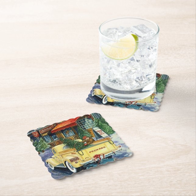 Dessous-de-verre En Papier Ville de Noël rétro (En situation)