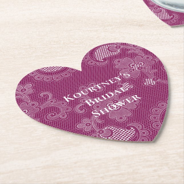 Dessous-de-verre En Papier Vin de Bourgogne Dentelle Fleurie Robe de Mariée (Incliné)