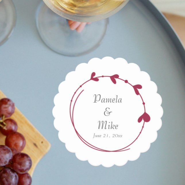 Dessous-de-verre En Papier Vin Rouge simple coeur Mariage de couronne (In Situ Wedding)