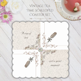 Dessous-de-verre En Papier Vintage Book Lover Tea Time Scalloped Coasters