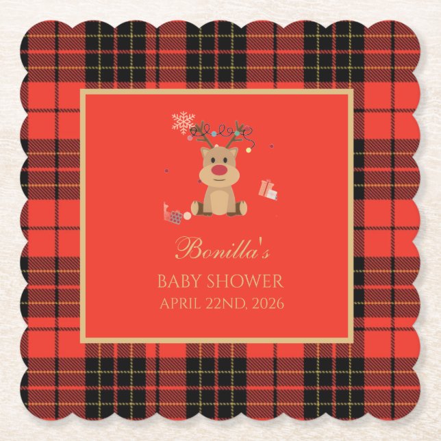 Dessous-de-verre En Papier Vintage Dark Red Baby Shower  Paper Coaster (Devant)