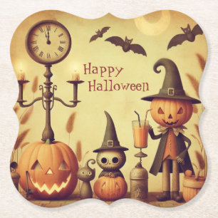 Dessous-de-verre En Papier Vintage, lunatique Halloween citrouilles & chauves